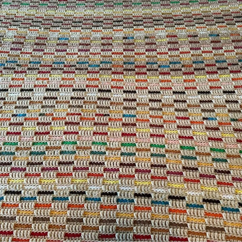 VTG Crochet Granny Throw Lap Blanket Multicolor Reversible Design 77 X 67